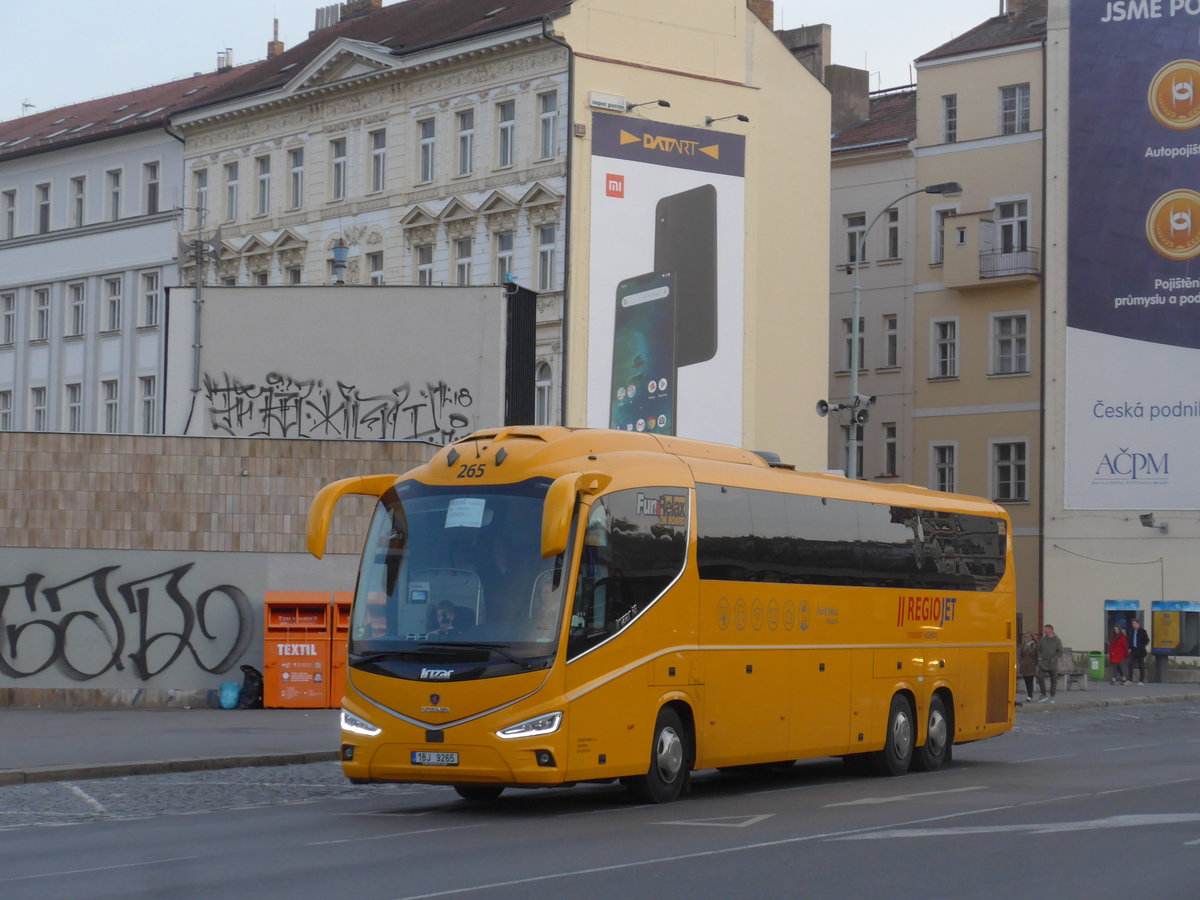 (198'913) - Student Agency, Brno - Nr. 265/1BJ 9265 - Scania/Irizar am 20. Oktober 2018 in Praha, Florenc