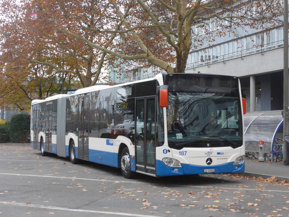 (199'334) - VBL Luzern - Nr. 187/LU 15'020 - Mercedes am 18. November 2018 in Luzern, Inseli-P