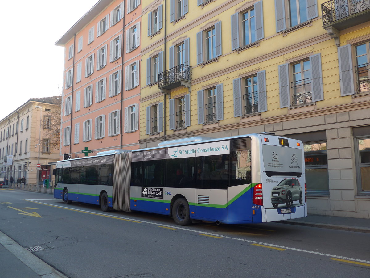 (199'670) - TPL Lugano - Nr. 410/TI 139'887 - Mercedes am 7. Dezember 2018 in Lugano, Centro