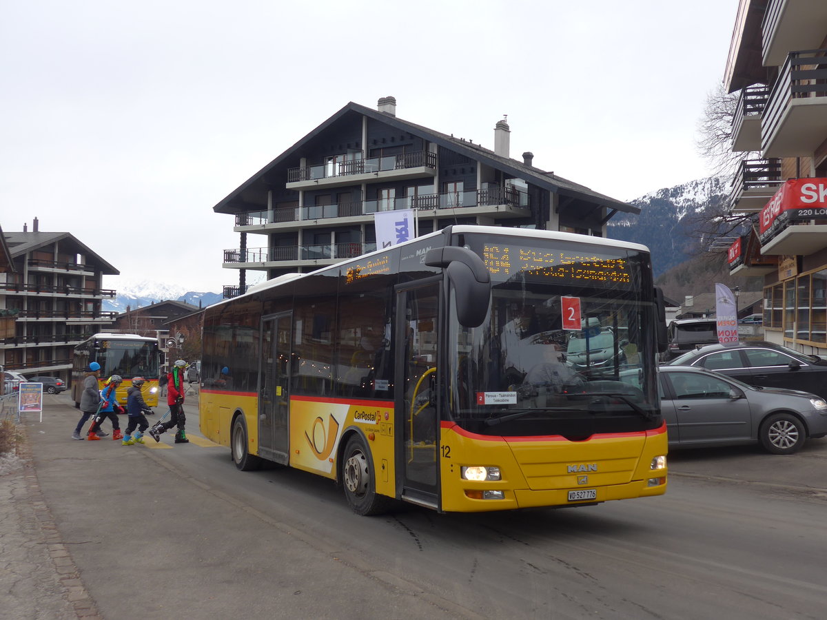 (200'365) - MOB Montreux - Nr. 12/VD 527'776 - MAN/Gppel am 30. Dezember 2018 in Haute-Nendaz, Tlcabine (Einsatz Lathion)