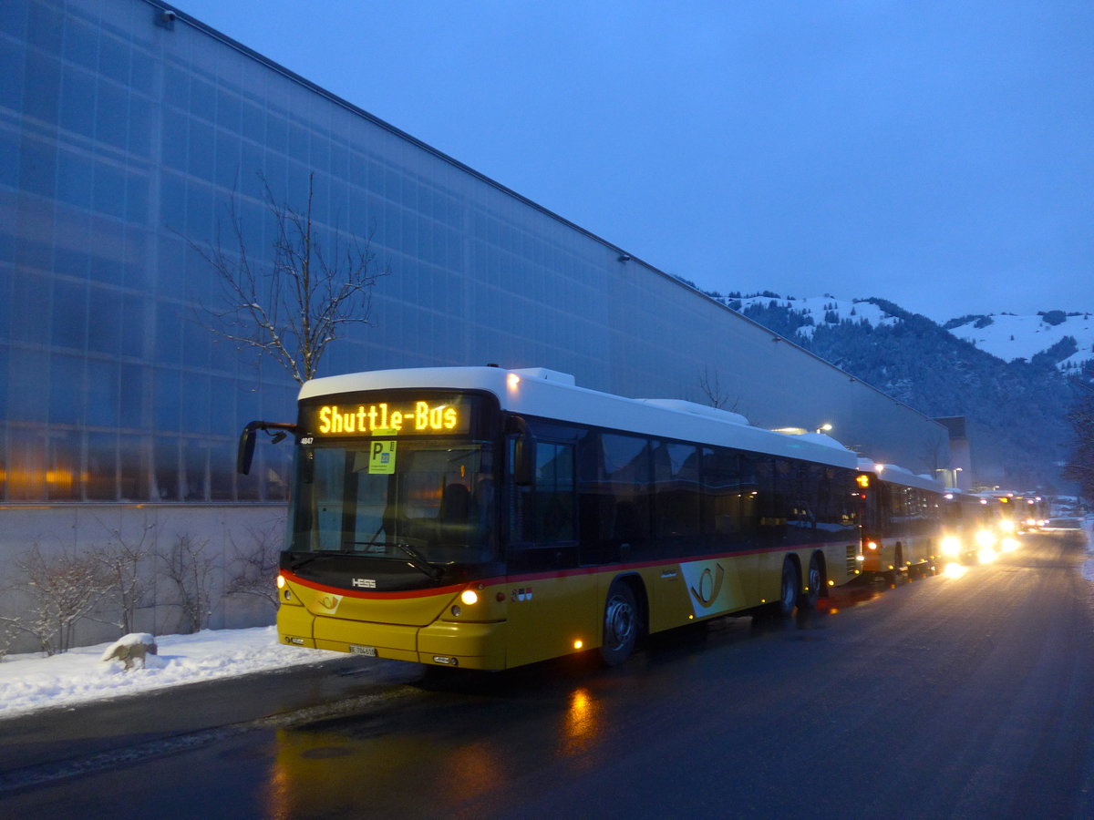 (200'671) - Engeloch, Riggisberg - Nr. 18/BE 704'610 - Scania/Hess am 12. Januar 2019 beim Bahnhof Frutigen