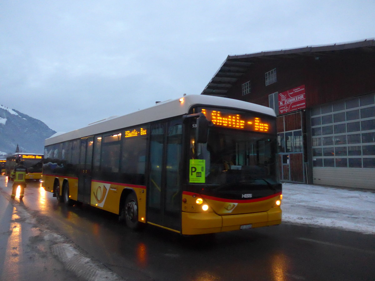 (200'702) - Steiner, Messen - SO 21'149 - Scania/Hess am 12. Januar 2019 beim Bahnhof Frutigen