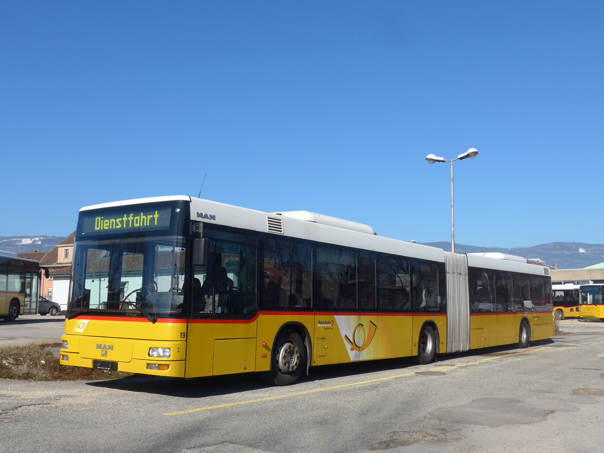 (201'612) - SB Trans, Sursee - Nr. 19 - MAN (ex Steiner, Ortschwaben Nr. 19; ex Steiner, Ortschwaben Nr. 6) am 16. Februar 2019 in Yverdon, Postgarage