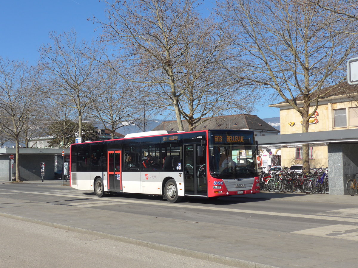 (201'634) - TRAVYS Yverdon - Nr. 233/VD 303'663 - MAN am 16. Februar 2019 beim Bahnhof Yverdon