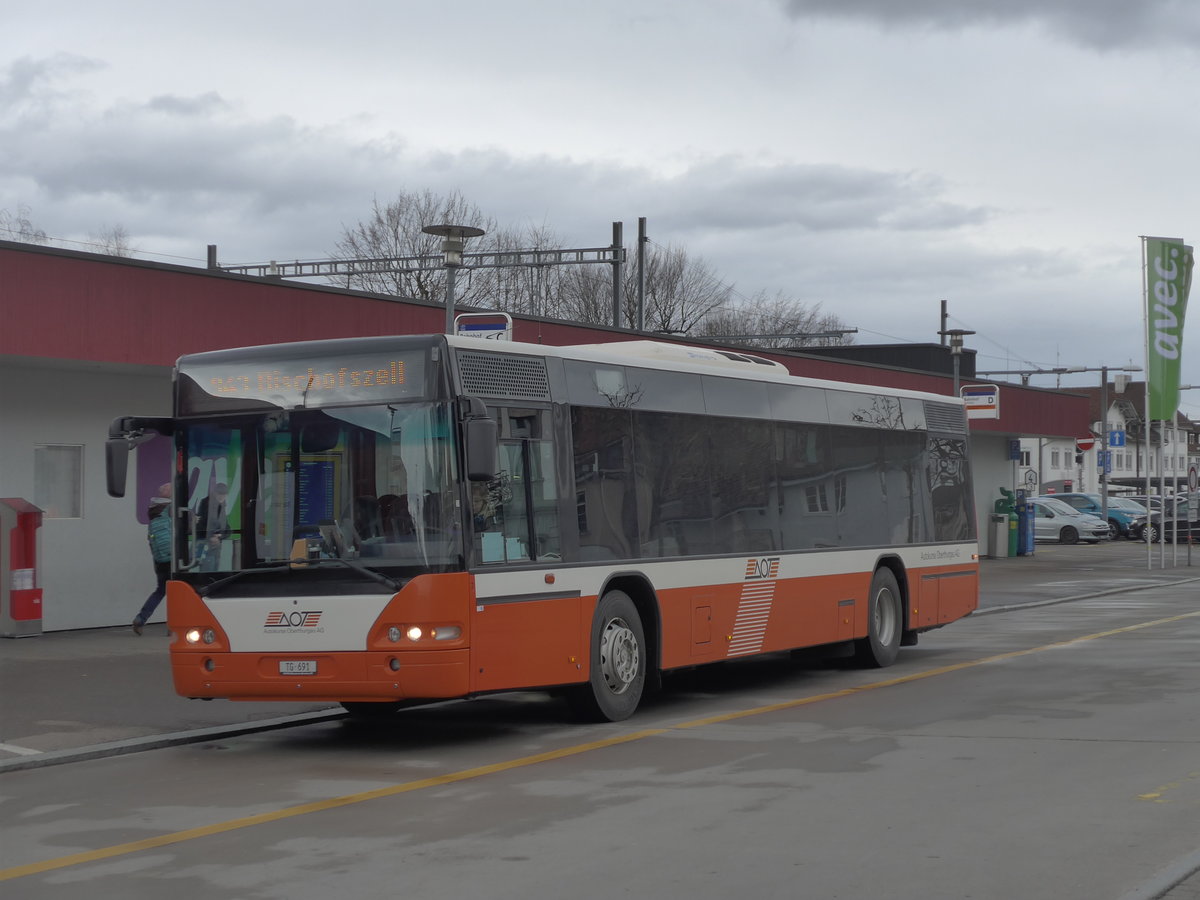 (201'975) - AOT Amriswil - Nr. 7/TG 691 - Neoplan (ex Vorfhrfahrzeug) am 4. Mrz 2019 beim Bahnhof Amriswil