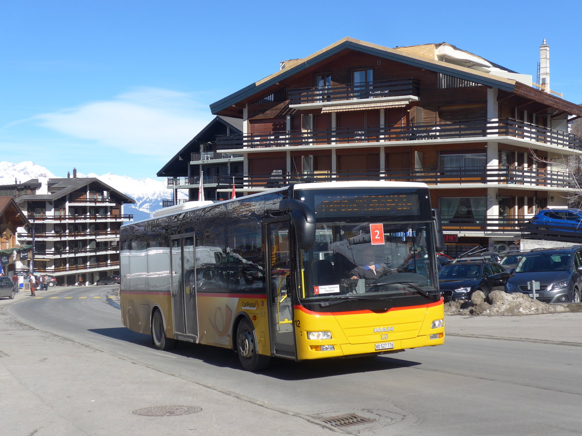 (202'425) - MOB Montreux - Nr. 12/VD 527'776 - MAN/Gppel am 16. Mrz 2019 in Haute-Nendaz, Tlcabine (Einsatz Lathion)