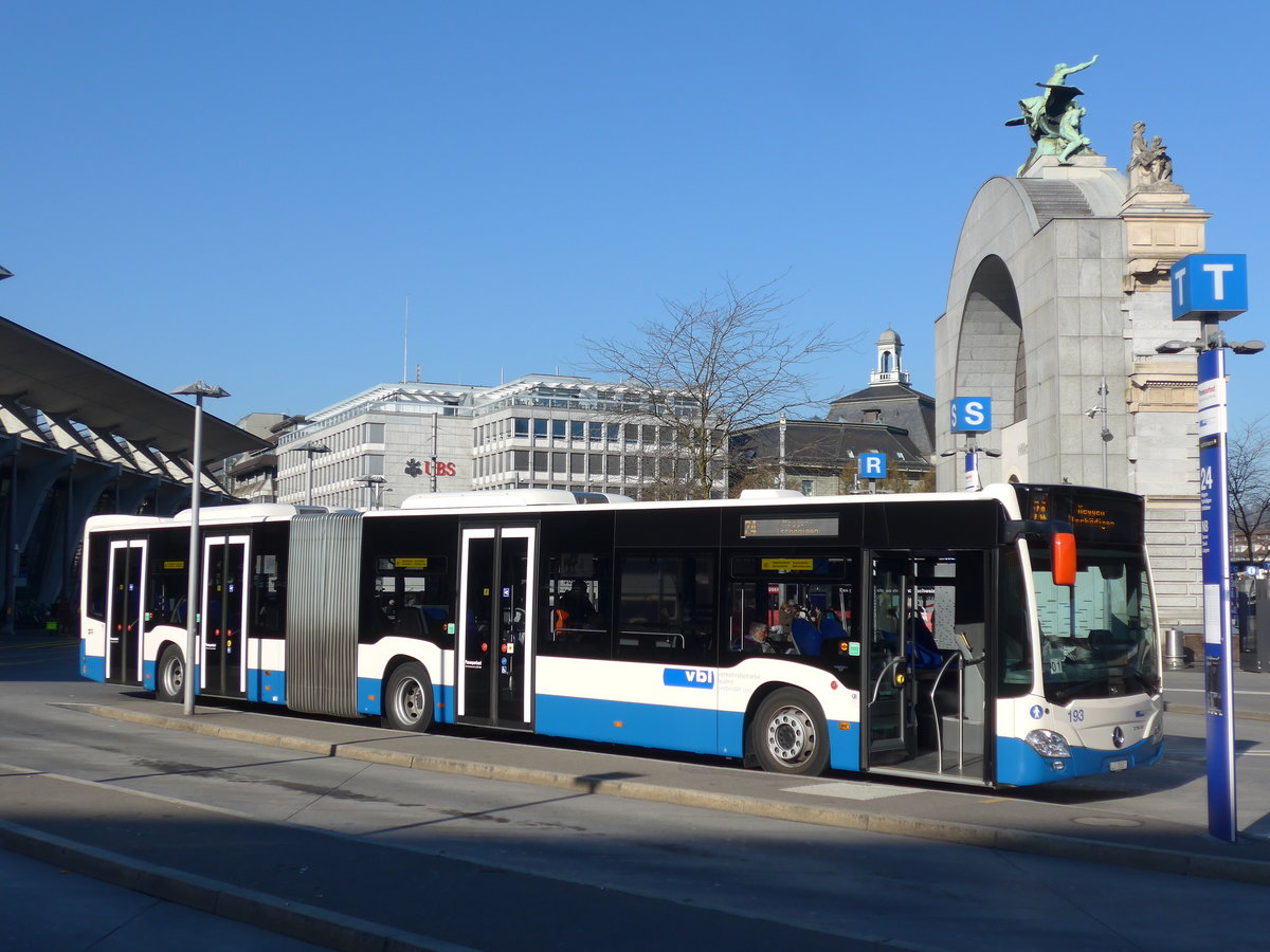 (202'921) - VBL Luzern - Nr. 193/LU 15'651 - Mercedes am 23. Mrz 2019 beim Bahnhof Luzern