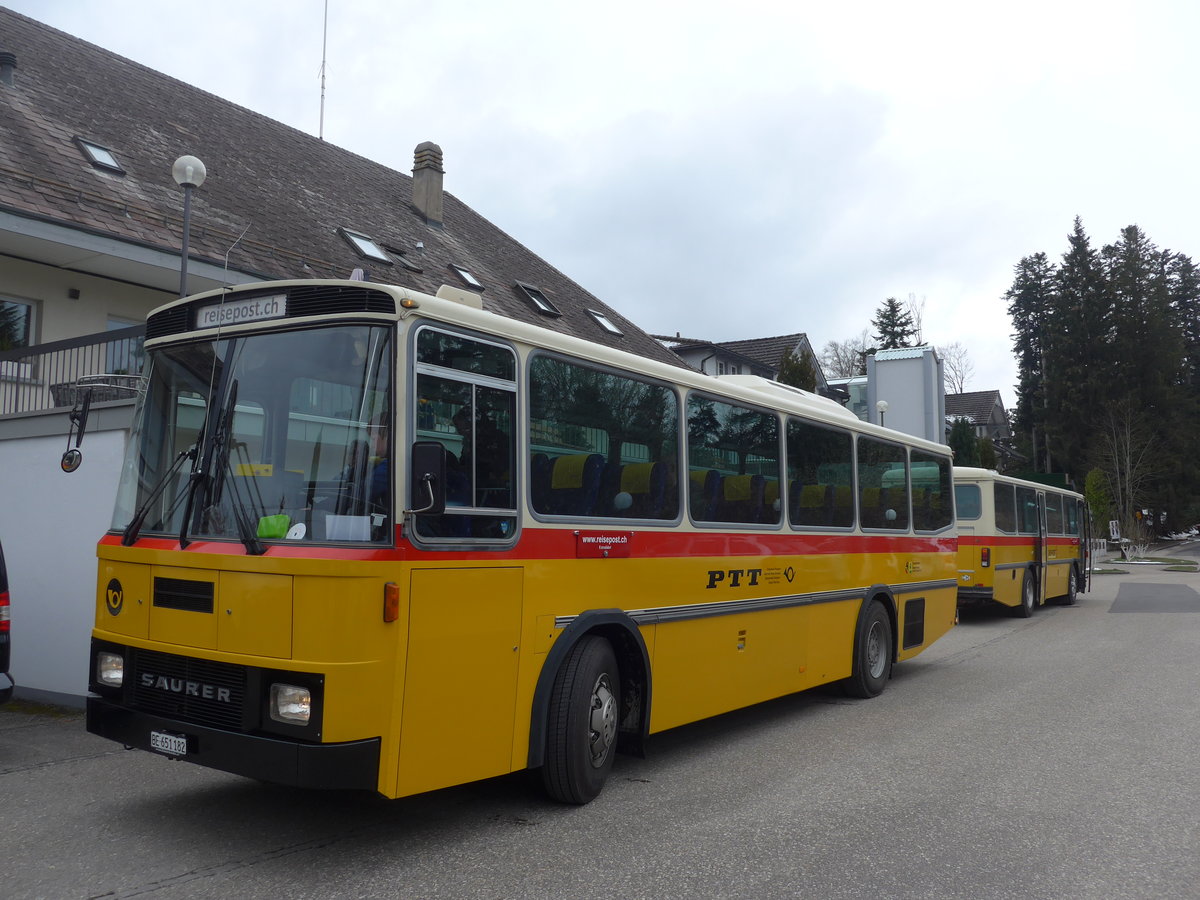 (203'483) - Bernair, Mnsingen - BE 651'182 - Saurer/Tscher (ex Schebath, Lauerz; ex Albin, Fllanden; ex Heim, Flums) am 7. April 2019 in Emmenmatt, Moosegg