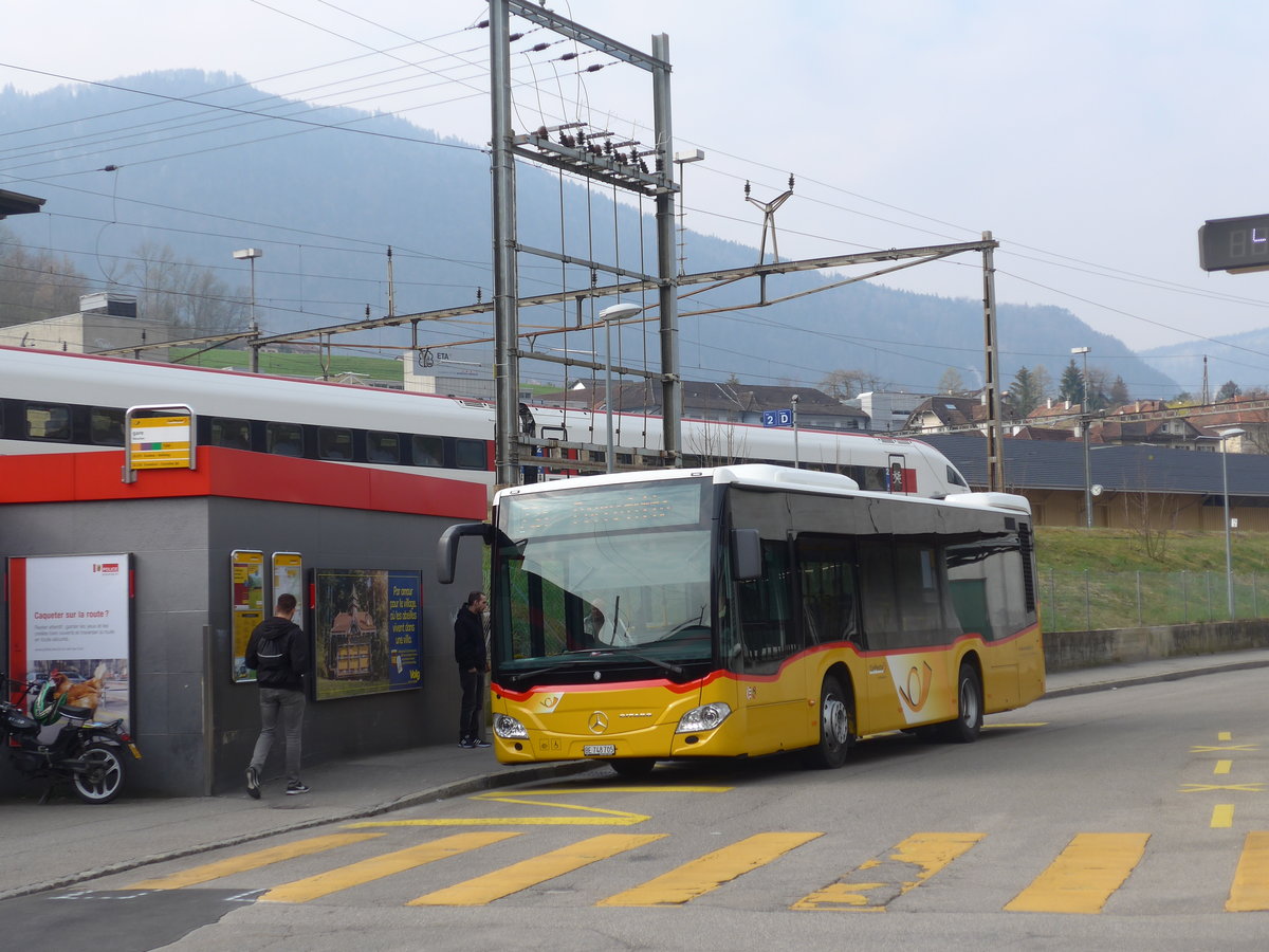 (203'570) - Tobler, Rebeuvelier - BE 748'705 - Mercedes am 13. April 2019 beim Bahnhof Moutier