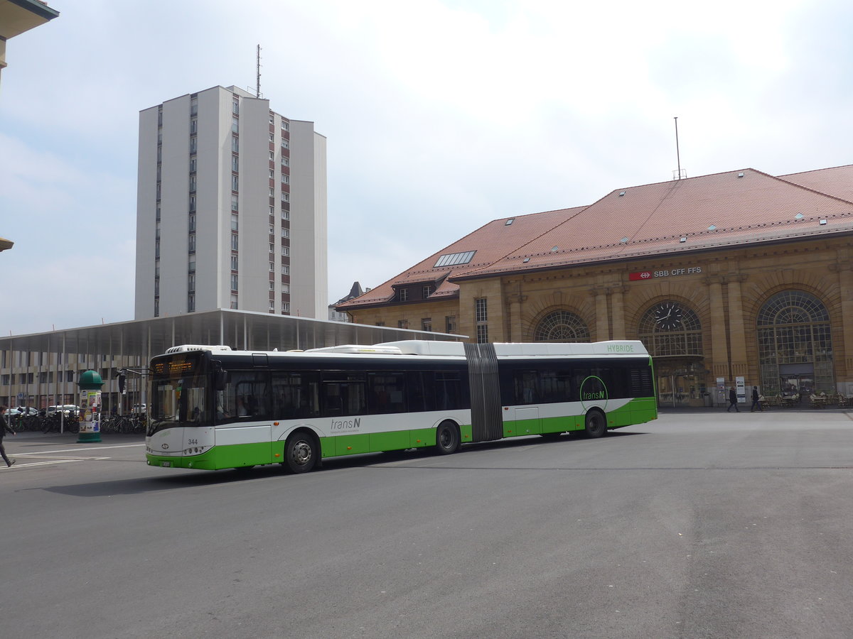 (203'595) - transN, La Chaux-de-Fonds - Nr. 344/NE 145'344 - Solaris am 13. April 2019 beim Bahnhof La Chaux-de-Fonds 