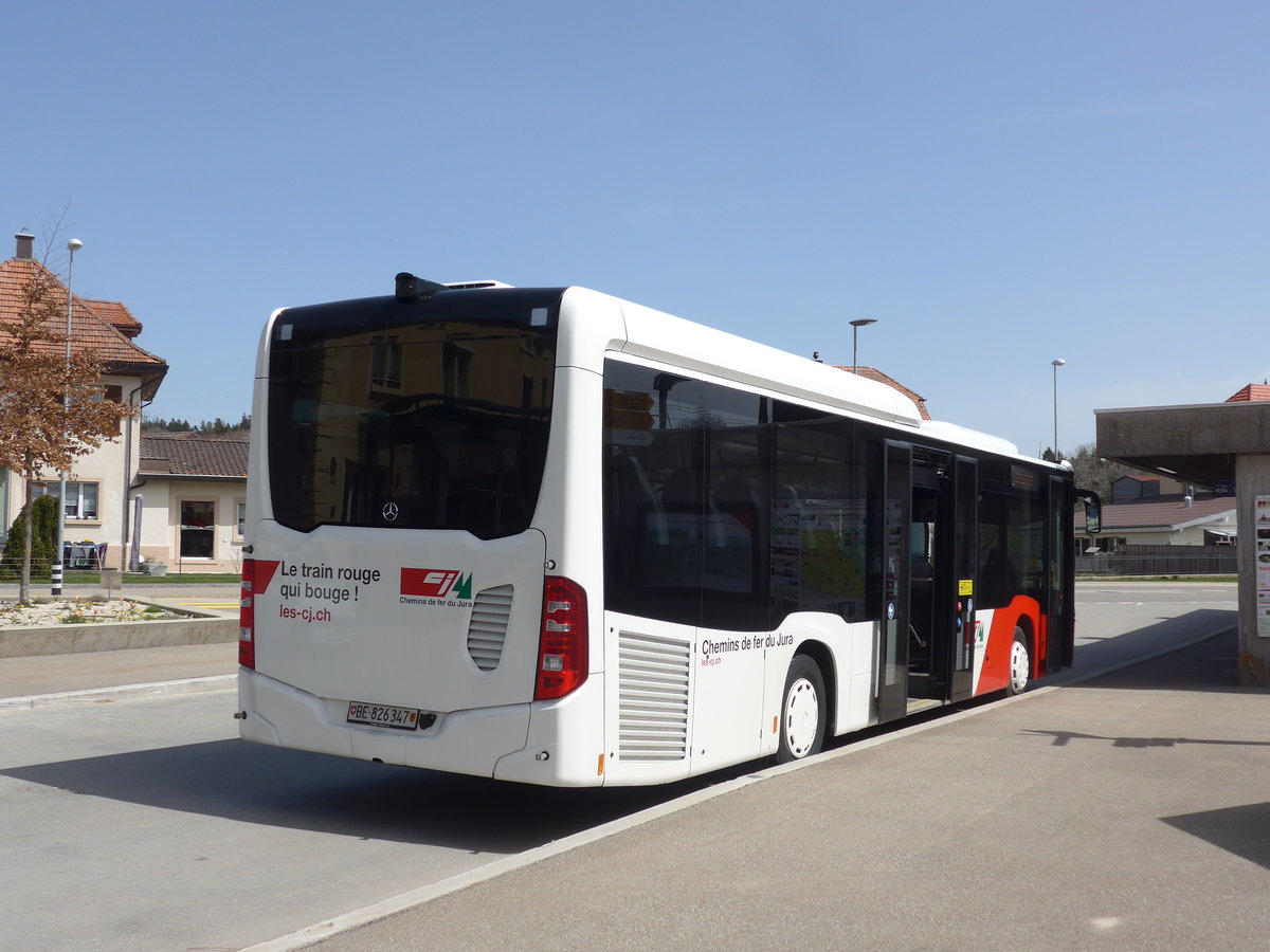 (203'901) - CJ Tramelan - Nr. 127/BE 826'347 - Mercedes am 22. April 2019 beim Bahnhof Les Reussilles