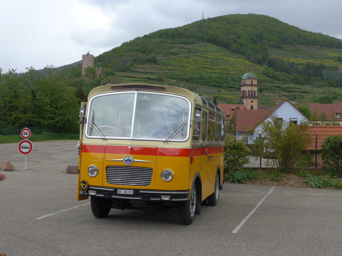 (204'532) - Aus der Schweiz: Schmid, Thrishaus - Nr. 9/BE 26'105 - Saurer/R&J (ex Geiger, Adelboden Nr. 9) am 28. April 2019 in Kaysersberg, Rocade Verte