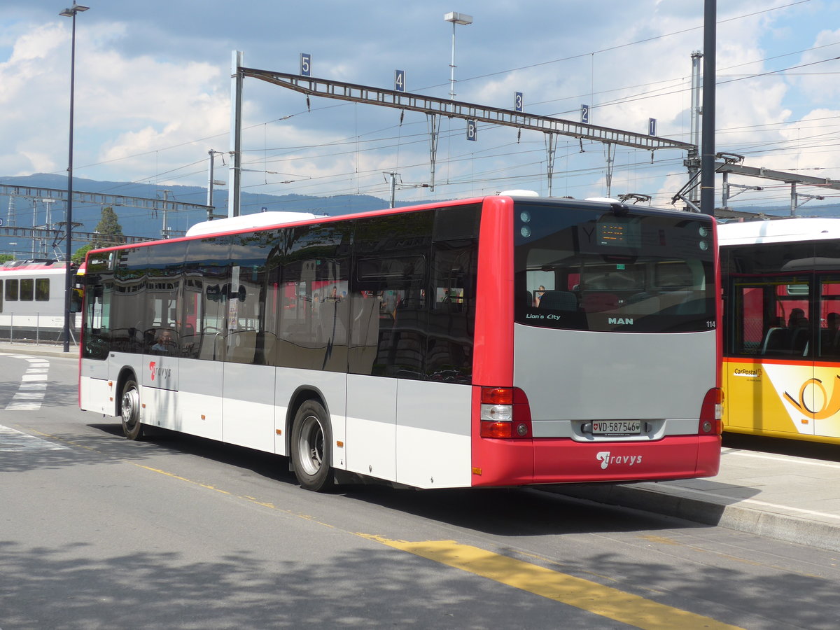 (205'429) - TRAVYS Yverdon - Nr. 114/VD 587'546 - MAN am 25. Mai 2019 beim Bahnhof Yverdon