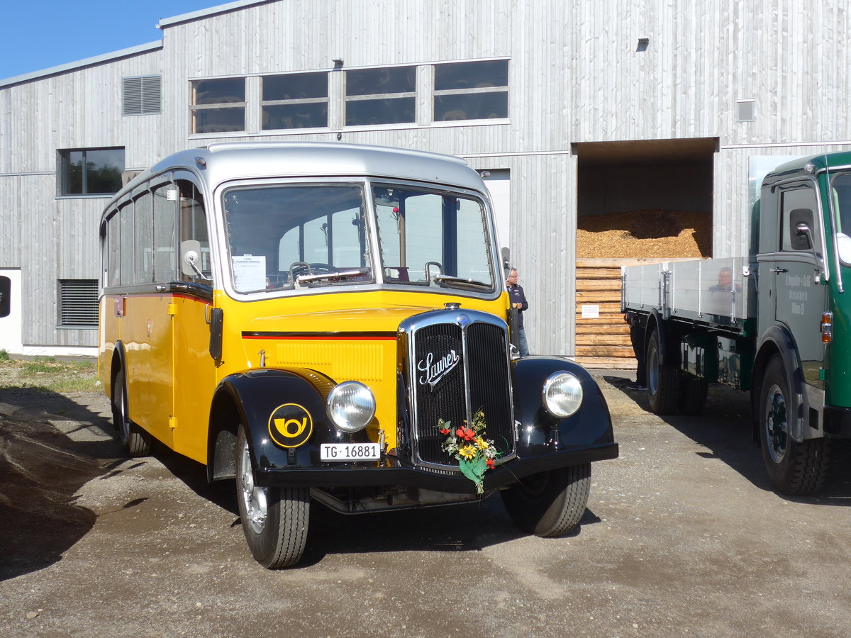 (205'758) - Zollikofer, Berg - TG 16'881 - Saurer/Hnni (ex Reusser, Thun; ex Kontiki, Wettingen; ex Nussbaumer, Ganterschwil) am 8. Juni 2019 in Thayngen, Saurertreffen