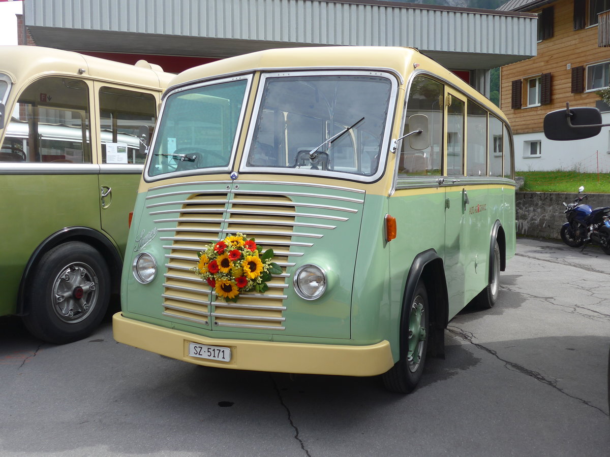 (206'279) - AAGS Schwyz - Nr. 1/SZ 5171 - Saurer/Geser (ex Nr. 9; ex Nr. 17; ex Nr. 9; ex Nr. 1) am 15. Juni 2019 in Elm, Station