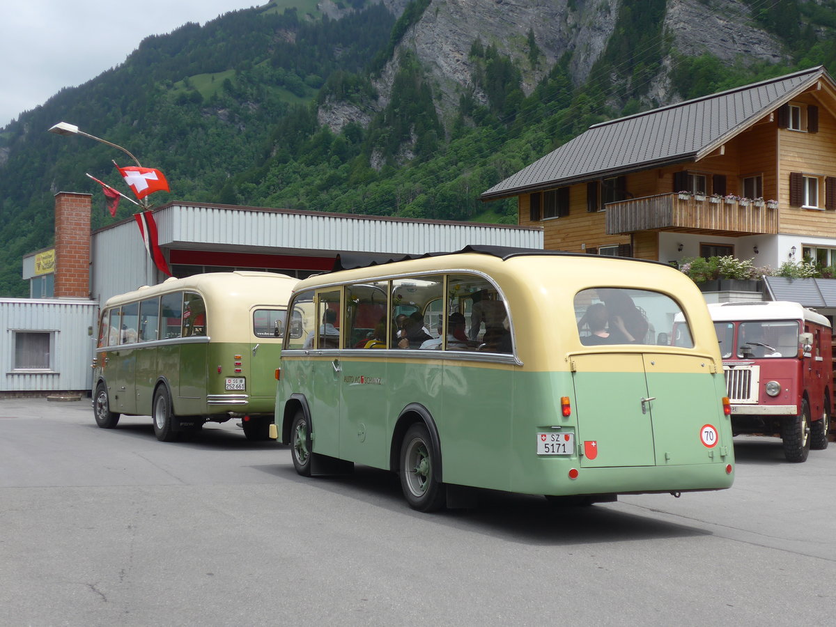 (206'392) - AAGS Schwyz - Nr. 1/SZ 5171 - Saurer/Geser (ex Nr. 9; ex Nr. 17; ex Nr. 9; ex Nr. 1) am 15. Juni 2019 in Elm, Station