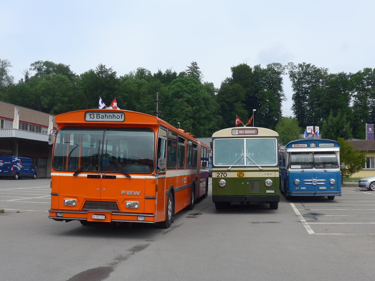 (206'602) - ZVB Zug (RWB) - Nr. 35/ZH 797'215 - FBW/Hess + SVB Bern (Bernmobil historique) - Nr. 270/BE 113'270 - FBW/SWS-Gangloff + VBZ Zrich (TMZ) - Nr. 540/ZH 315'491 - Saurer/Saurer (ex Nr. 7540; ex Nr. 540) am 22. Juni 2019 in Emmenbrcke, Debrunner Acifer