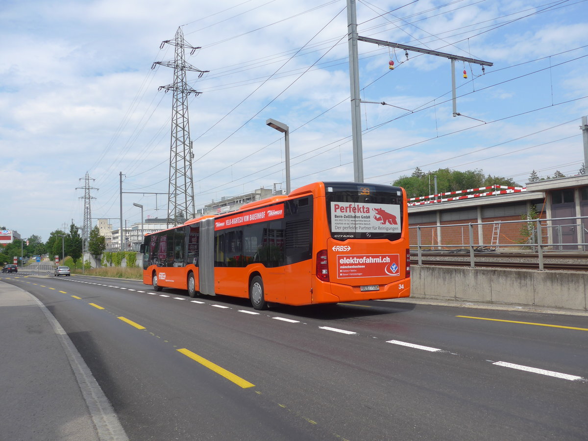 (207'596) - RBS Worblaufen - Nr. 34/BE 533'534 - Mercedes am 8. Juli 2019 beim Bahnhof Zollikofen