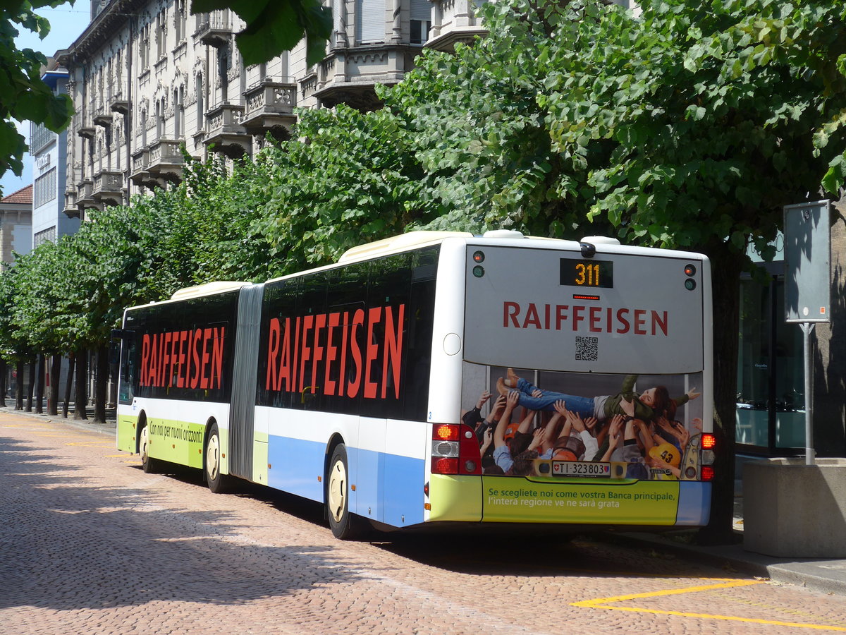 (208'038) - FART Locarno - Nr. 3/TI 323'803 - MAN am 21. Juli 2019 beim Bahnhof Bellinzona