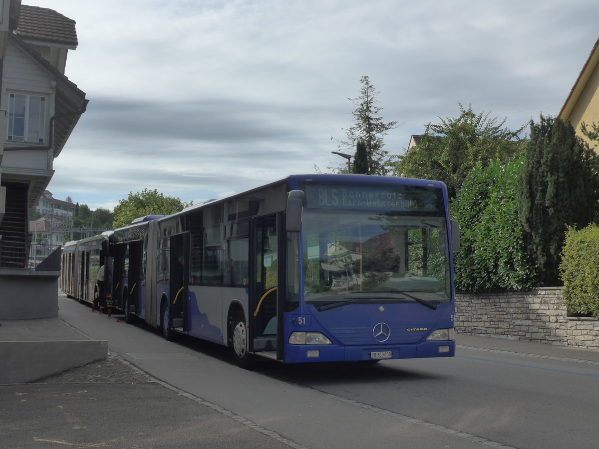 (208'582) - VZO Grningen - Nr. 51/FR 300'658 - Mercedes am 10. August 2019 beim Bahnhof Belp (Einsatz Intertours)