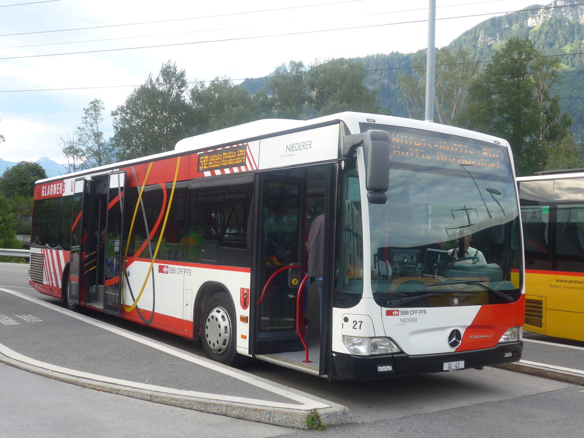 (208'753) - Niederer, Filzbach - Nr. 27/GL 41 - Mercedes am 17. August 2019 beim Bahnhof Ziegelbrcke