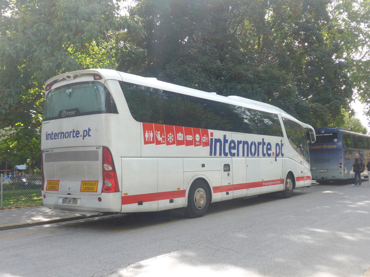 (209'508) - Aus Portugal: Internorte, Porto - Nr. 447/92-OF-55 - Scania/Irizar am 9. September 2019 in Sion, Place de la Planta