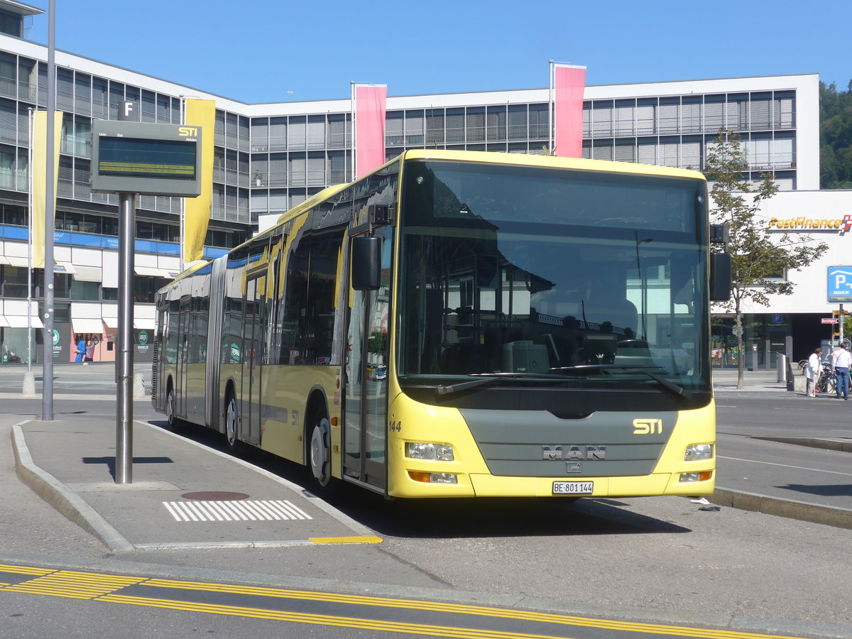 (209'651) - STI Thun - Nr. 144/BE 801'144 - MAN am 15. September 2019 beim Bahnhof Thun