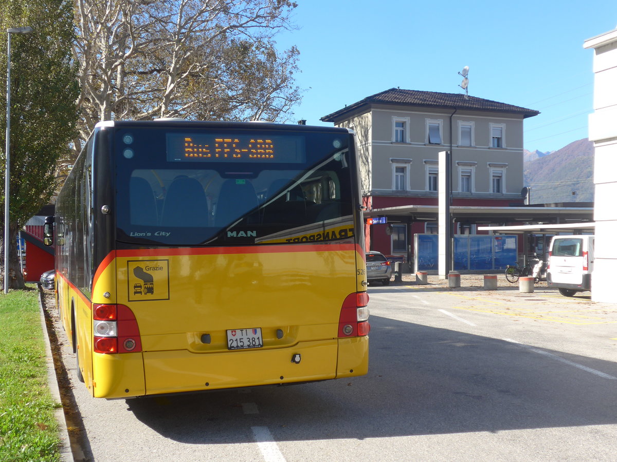 (210'599) - AutoPostale Ticino - Nr. 526/TI 215'381 - MAN am 26. Oktober 2019 beim Bahnhof Cadenazzo