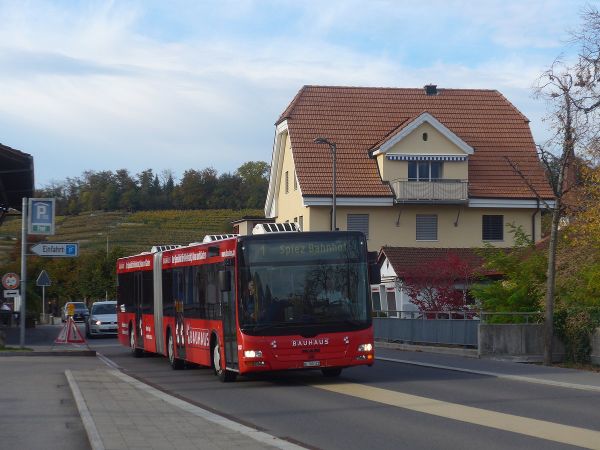 (210'693) - STI Thun - Nr. 122/BE 700'122 - MAN am 27. Oktober 2019 beim Bahnhof Spiez