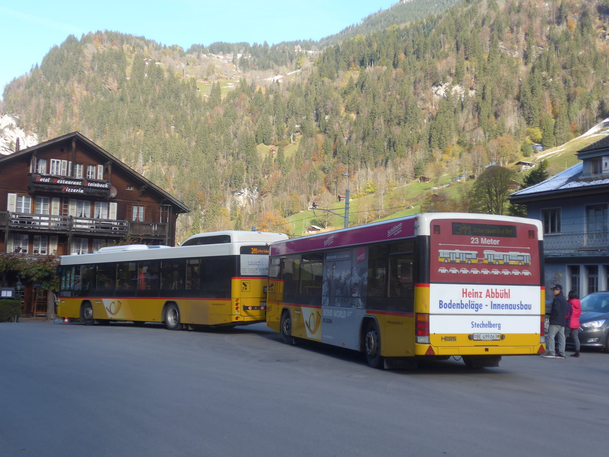 (211'008) - PostAuto Bern - Nr. 10/BE 673'731 - Hess (ex Klopfstein, Laupen Nr. 10) + BE 499'063 - Lanz+Marti/Hess Personenanhnger (ex VBL Luzern Nr. 310) am 11. November 2019 am 11. November 2019 beim Bahnhof Lauterbrunnen