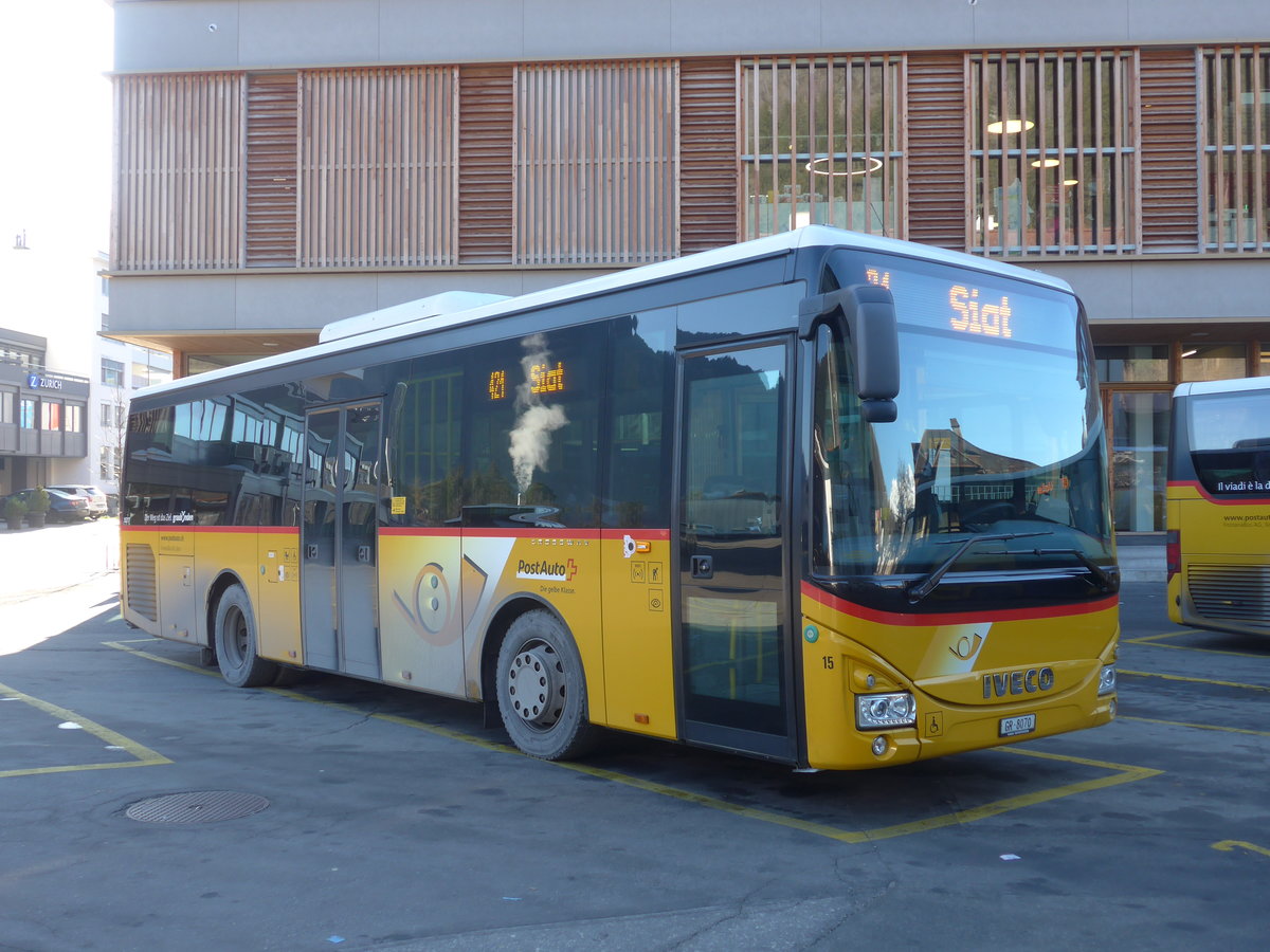 (212'601) - Fontana, Ilanz - Nr. 15/GR 8070 - Iveco (ex Nr. 4; ex Nr. 2) am 7. Dezember 2019 beim Bahnhof Ilanz