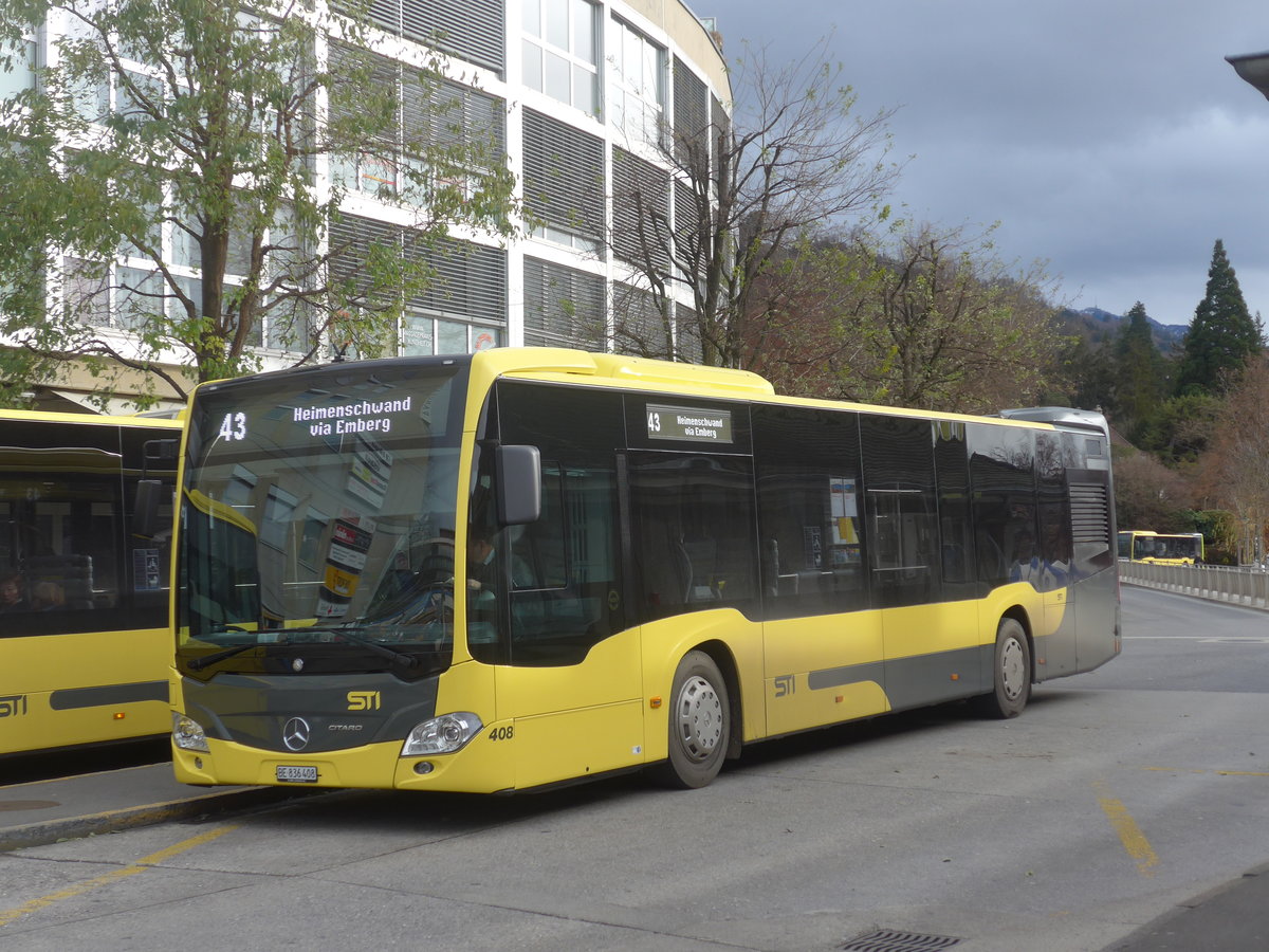 (212'841) - STI Thun - Nr. 408/BE 836'408 - Mercedes am 9. Dezember 2019 beim Bahnhof Thun