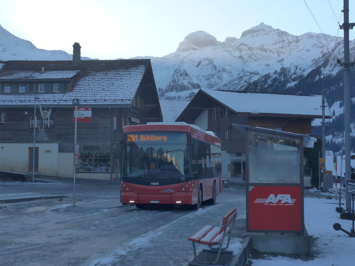 (213'100) - AFA Adelboden - Nr. 56/BE 611'030 - Scania/Hess am 25. Dezember 2019 beim Bahnhof Lenk