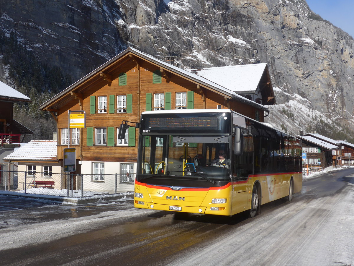 (213'916) - PostAuto Zentralschweiz - Nr. 1/OW 10'601 - MAN (ex Dillier, Sarnen Nr. 1) am 19. Januar 2020 in Stechelberg, Post