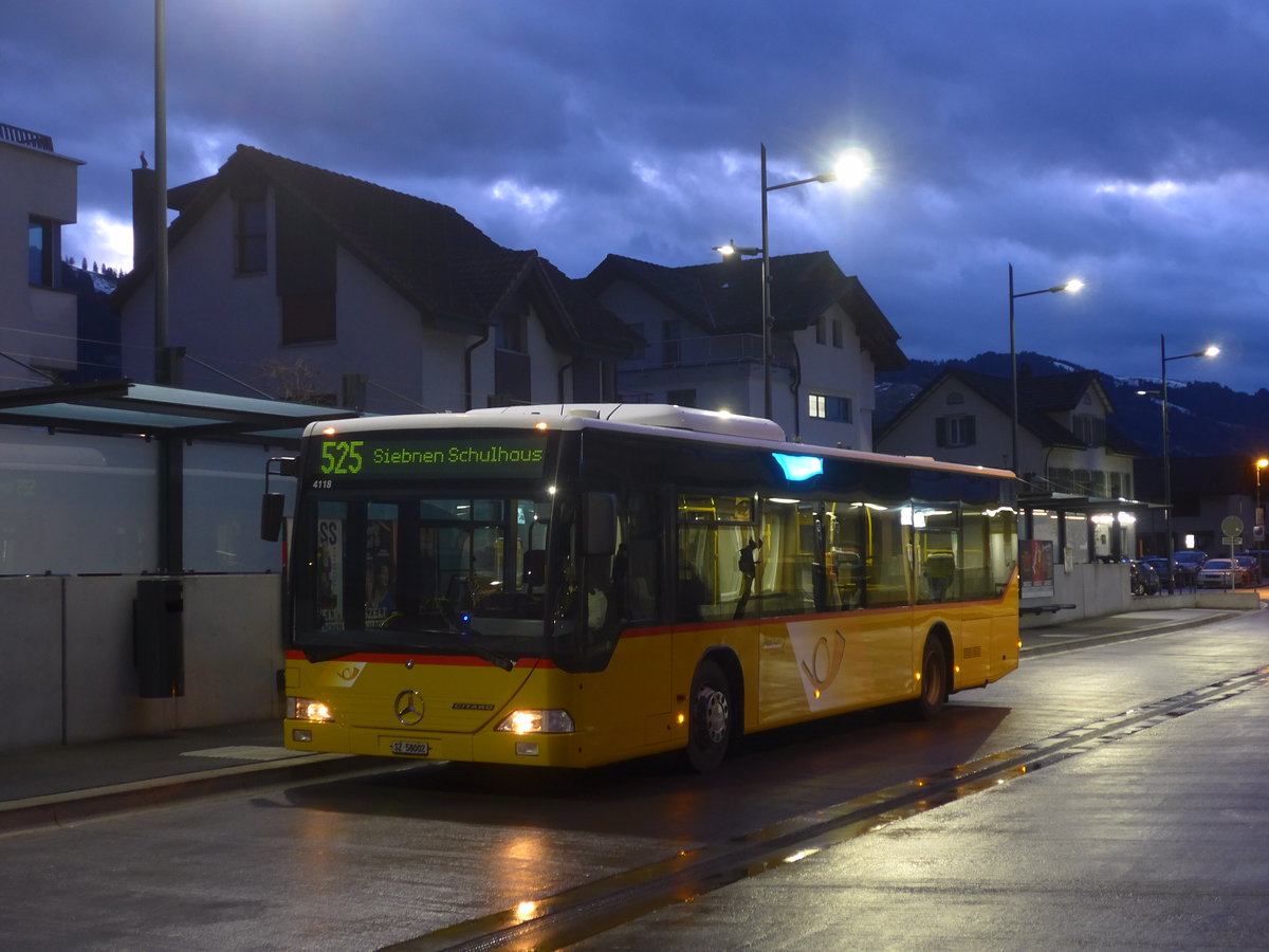 (214'082) - PostAuto Ostschweiz - SZ 58'002 - Mercedes (ex Kistler, Reichenburg) am 1. Februar 2020 beim Bahnhof Siebnen-Wangen