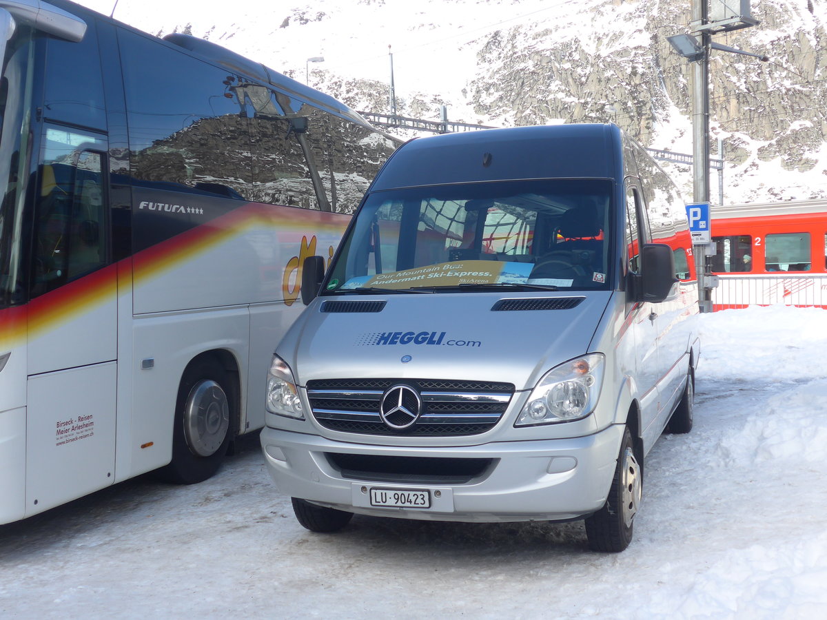 (214'143) - Heggli, Kriens - Nr. 39/LU 90'423 - Mercedes am 9. Februar 2020 beim Bahnhof Andermatt