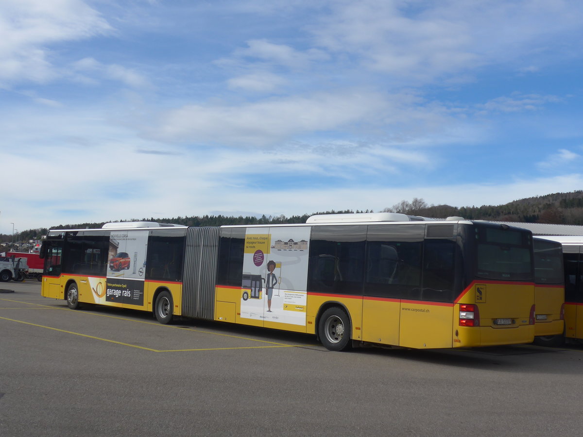 (214'309) - CarPostal Ouest - JU 52'076 - MAN (ex Nr. 38) am 16. Februar 2020 in Develier, Parkplatz