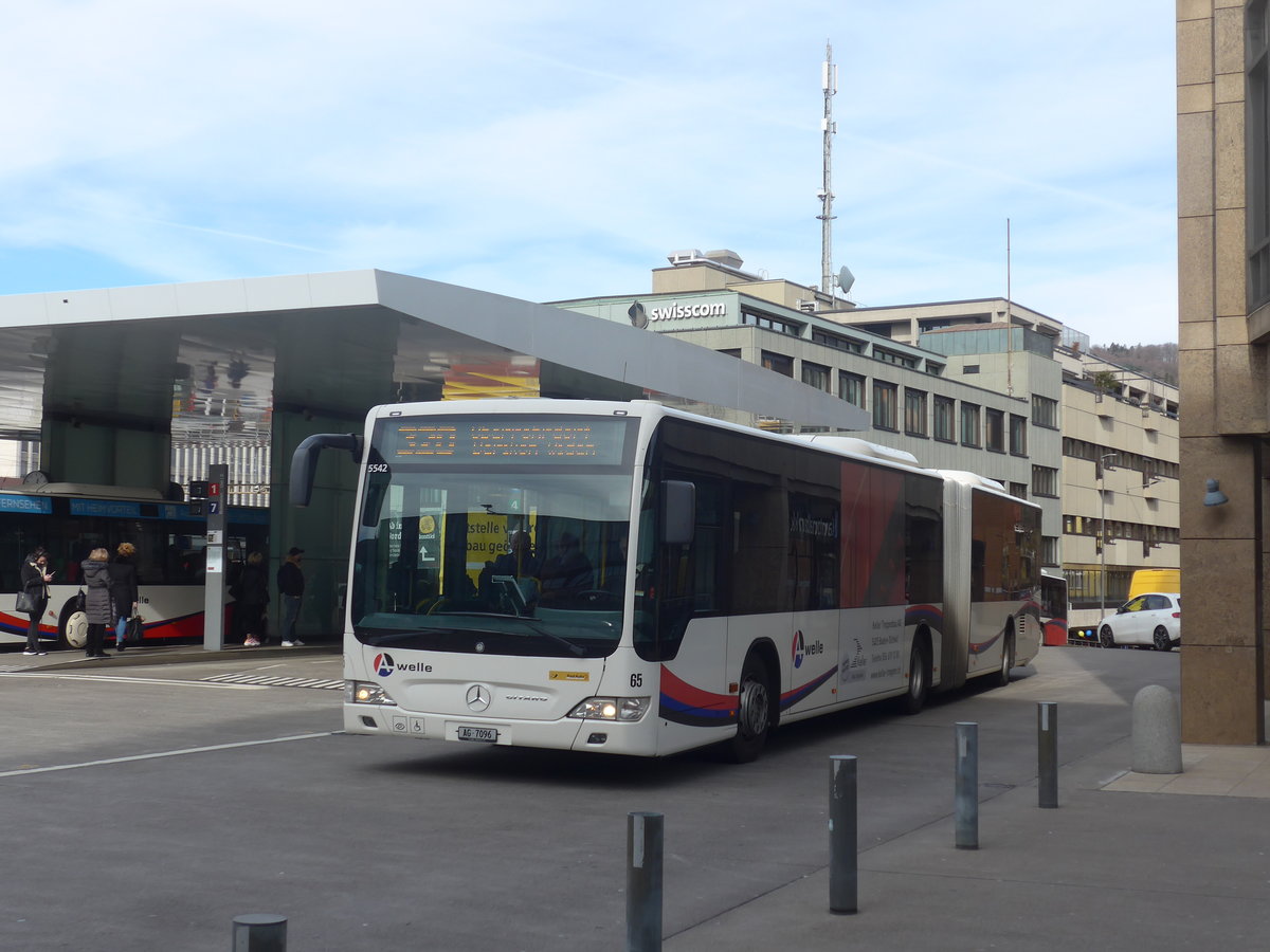 (214'630) - Steffen, Remetschwil - Nr. 65/AG 7096 - Mercedes am 20. Februar 2020 beim Bahnhof Baden