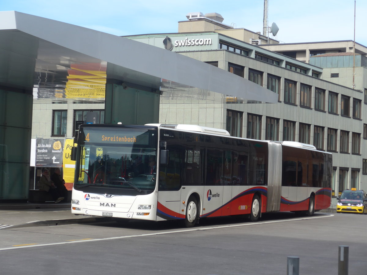 (214'637) - RVBW Wettingen - Nr. 173/AG 367'657 - MAN am 20. Februar 2020 beim Bahnhof Baden