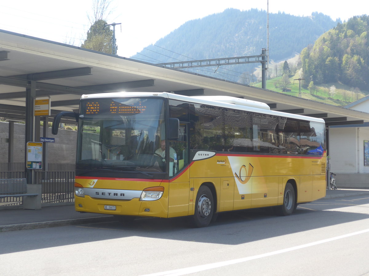 (216'167) - Spring, Schwenden - BE 26'672 - Setra am 17. April 2020 beim Bahnhof Oey-Diemtigen