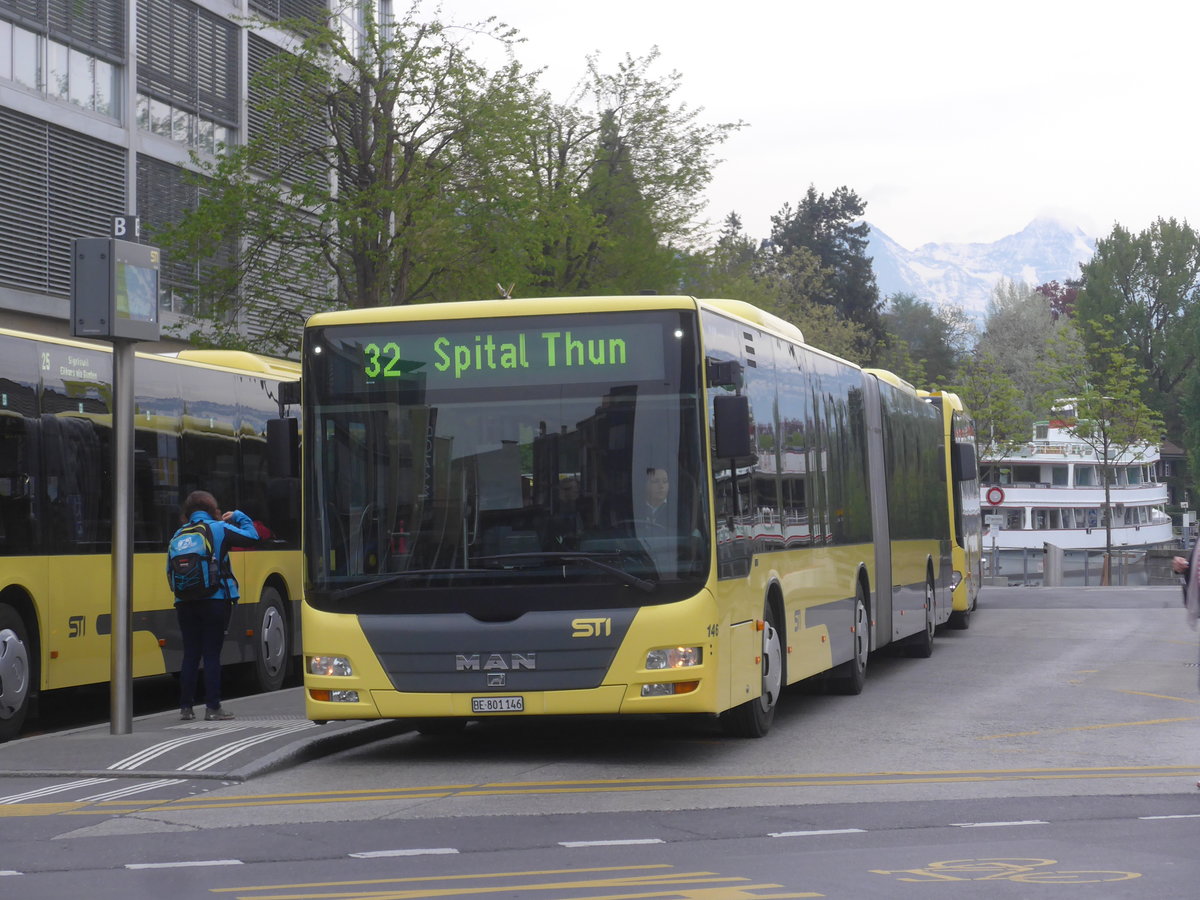 (216'294) - STi Thun - Nr. 146/BE 801'146 - MAN am 21. April 2020 beim Bahnhof Thun