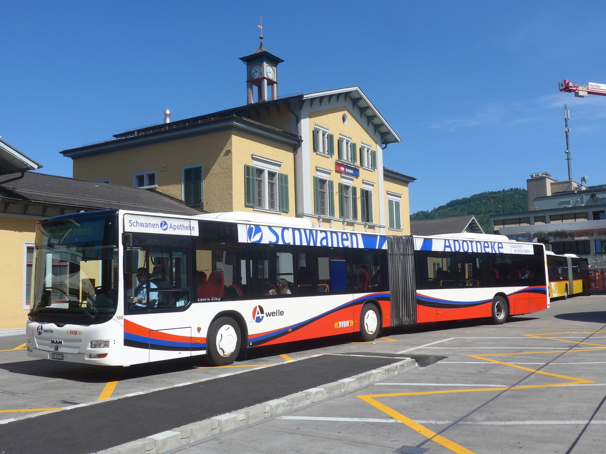 (217'372) - RVBW Wettingen - Nr. 150/AG 56'616 - MAN am 30. Mai 2020 beim Bahnhof Baden