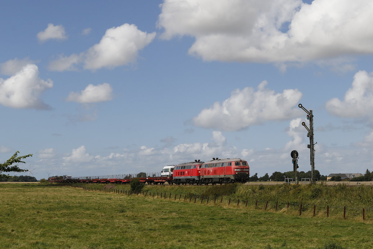 218 366 und 218 344 mit einem  Sylt-Shuttle  am 13. August 2017 bei Lehnshallig.