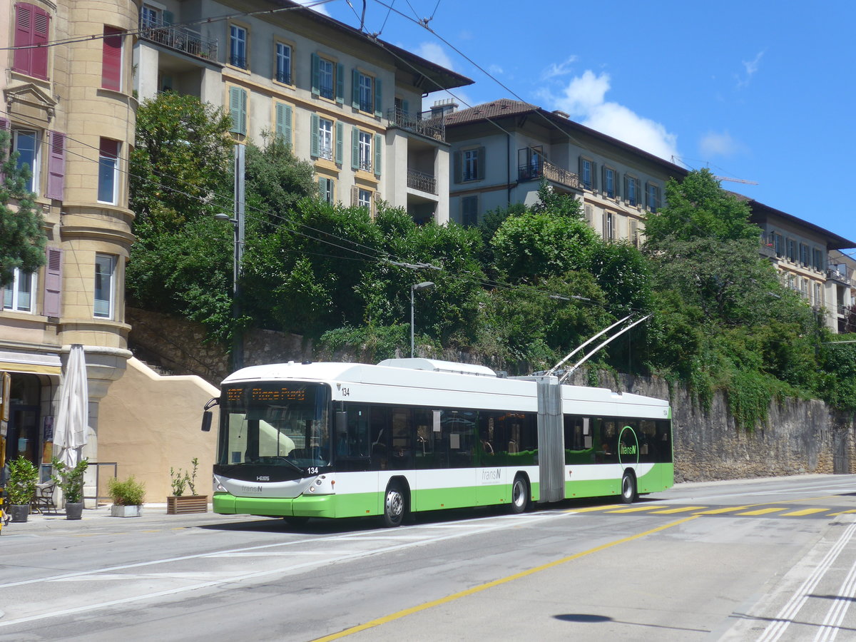 (218'531) - transN, La Chaux-de-Fonds - Nr. 134 - Hess/Hess Gelenktrolleybus (ex TN Neuchtel Nr. 134) am 6. Juli 2020 beim Bahnhof Neuchtel