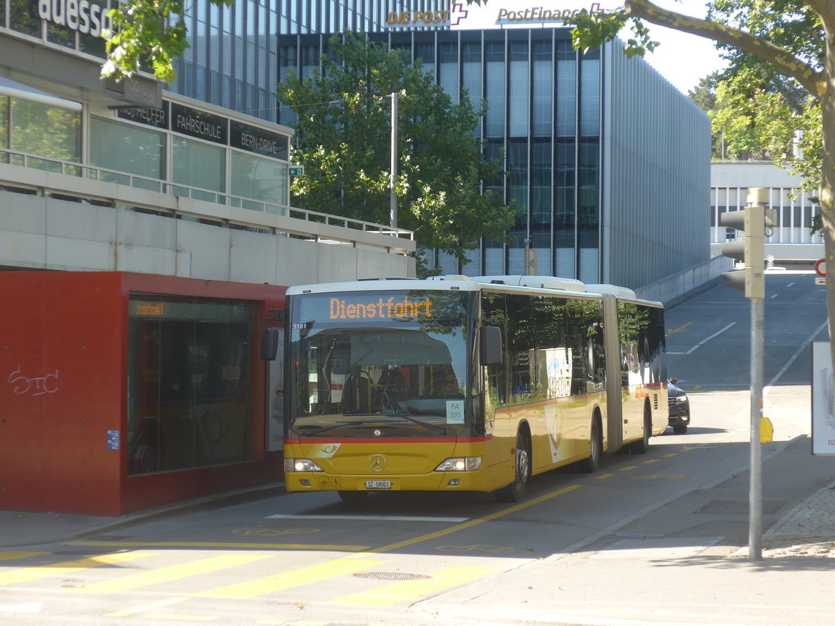 (219'611) - PostAuto Ostschweiz - SZ 58'001 - Mercedes (ex Kistler, Reichenburg) am 9. August 2020 beim Bahnhof Bern