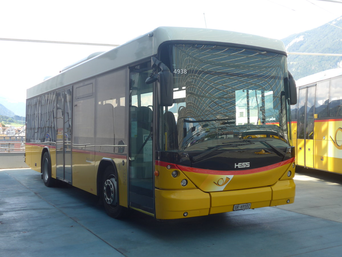 (219'755) - PostAuto Graubnden - GR 69'102 - Scania/Hess am 16. August 2020 in Chur, Postautostation