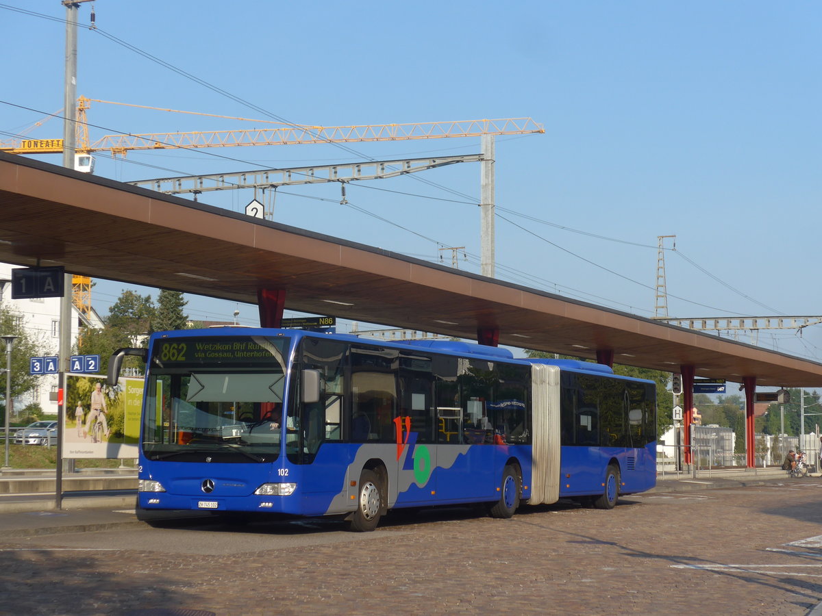 (220'568) - VZO Grningen - Nr. 102/ZH 745'102 - Mercedes am 12. September 2020 beim Bahnhof Wetzikon