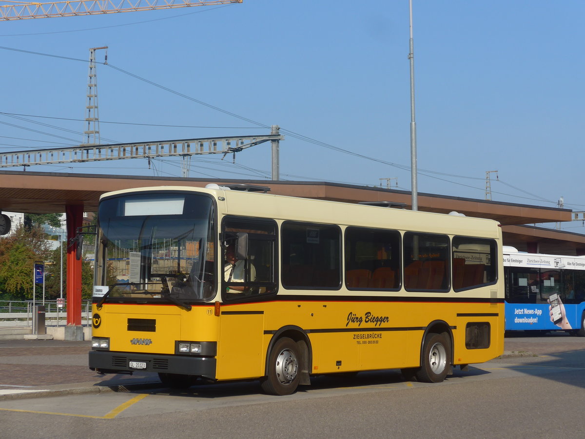 (220'572) - Biegger, Uster - Nr. 11/GL 20'323 - NAW/R&J (ex AS Engi Nr. 7) am 12. September 2020 beim Bahnhof Wetzikon