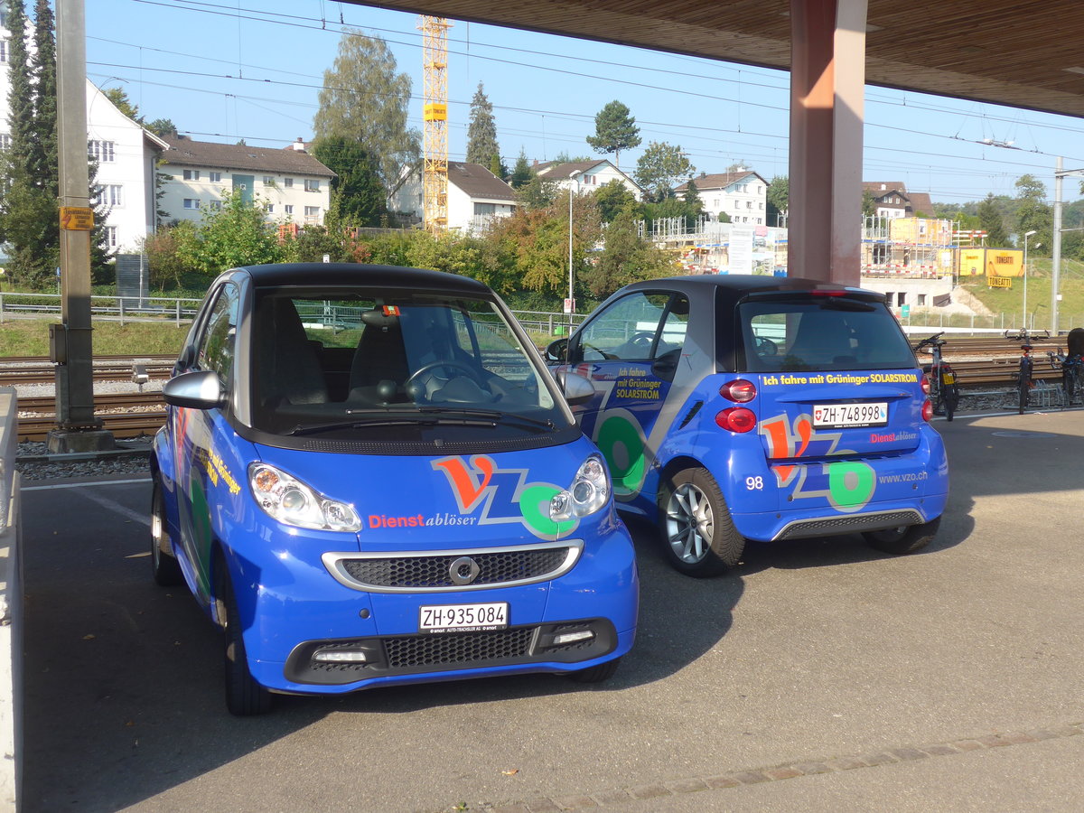 (220'577) - VZO Grningen - Nr. 84/ZH 935'084 - Smart am 12. September 2020 beim Bahnhof Wetzikon