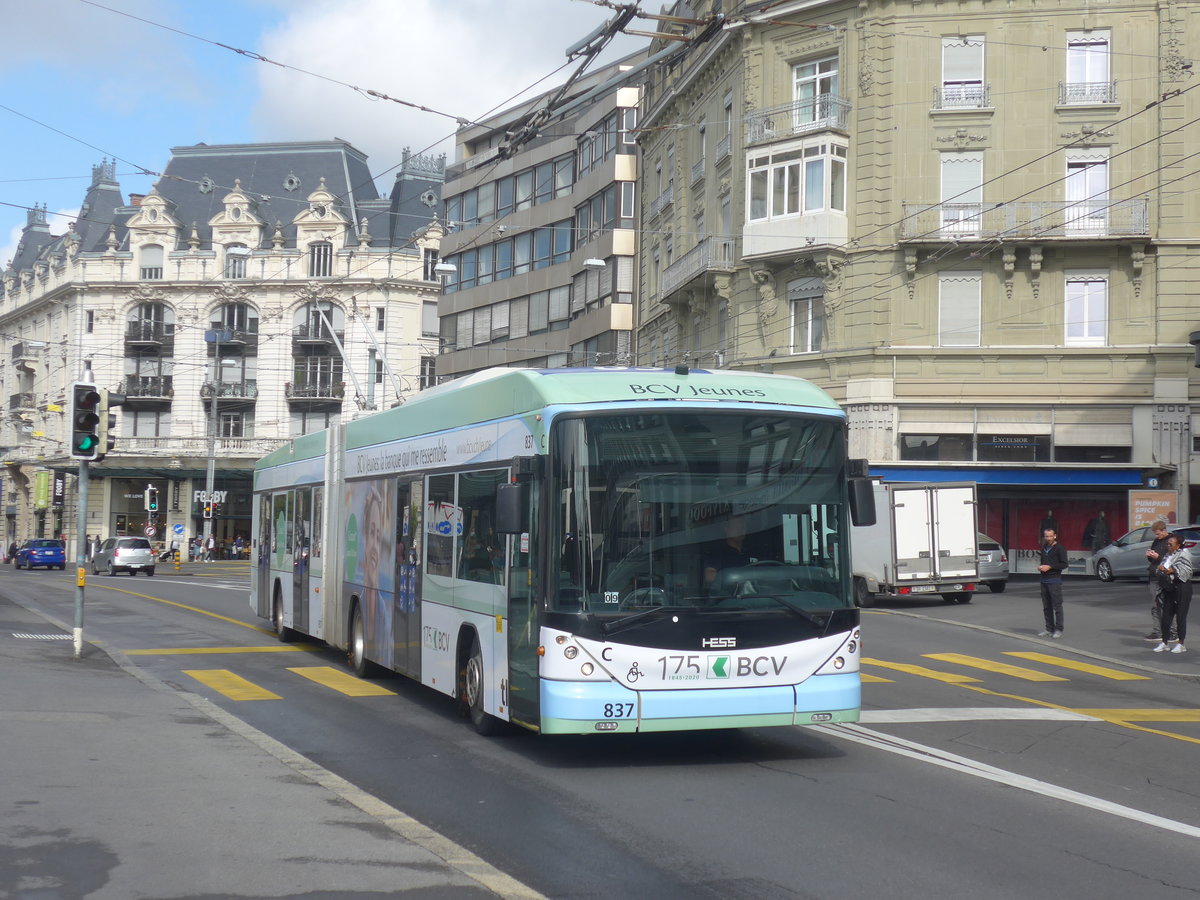 (221'064) - TL Lausanne - Nr. 837 - Hess/Hess Gelenktrolleybus am 23. September 2020 in Lausanne, Bel-Air